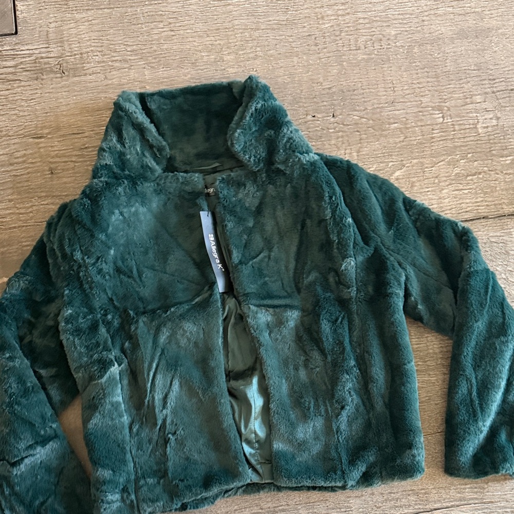 Allegra K Dark green Faux Fur Jacket